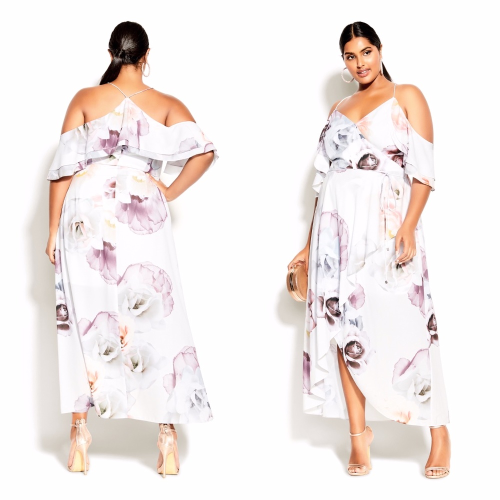 NWT CITY CHIC Bella Rosa Maxi Dress Ivory Size 14